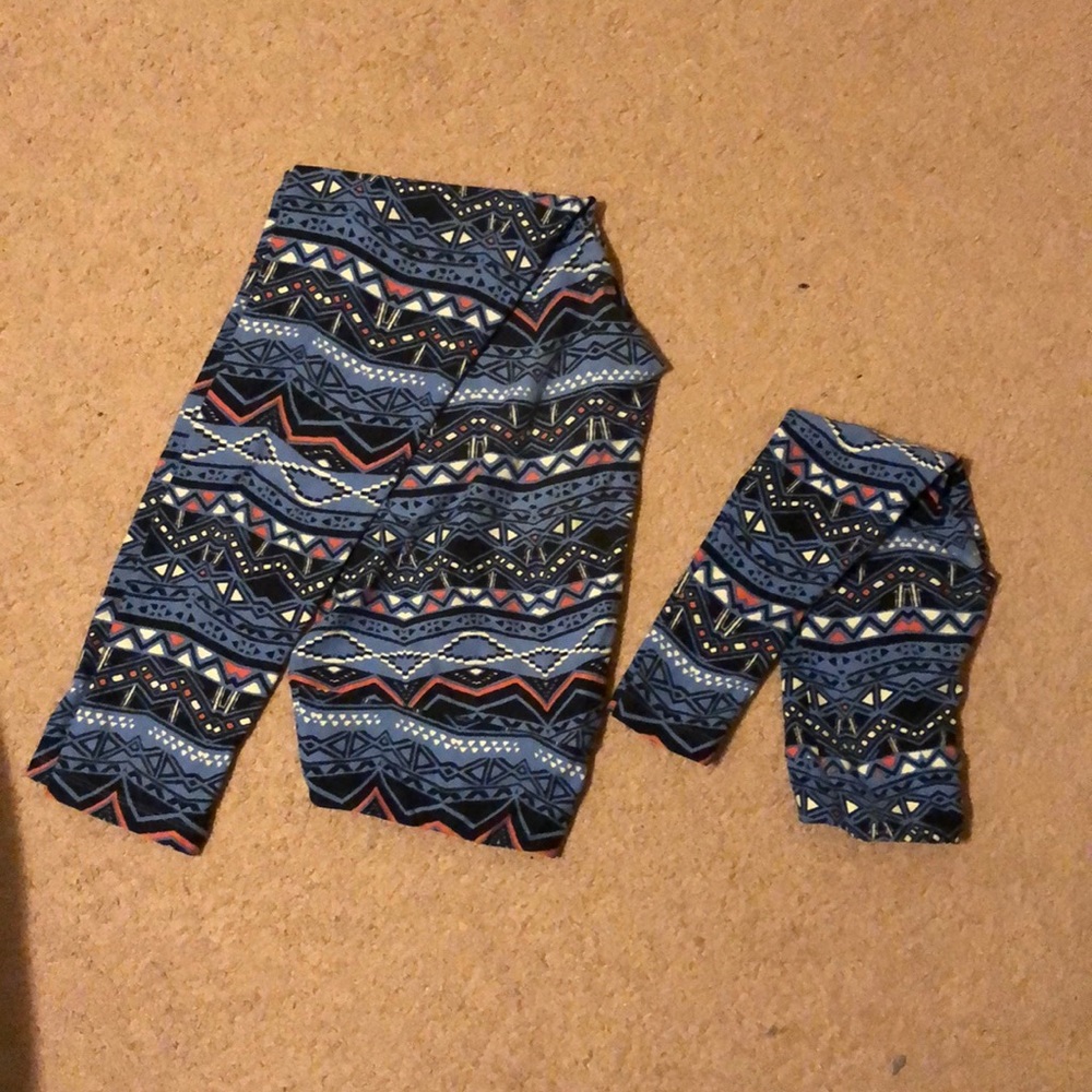 Aztec blue Lularoe leggings, mommy and child